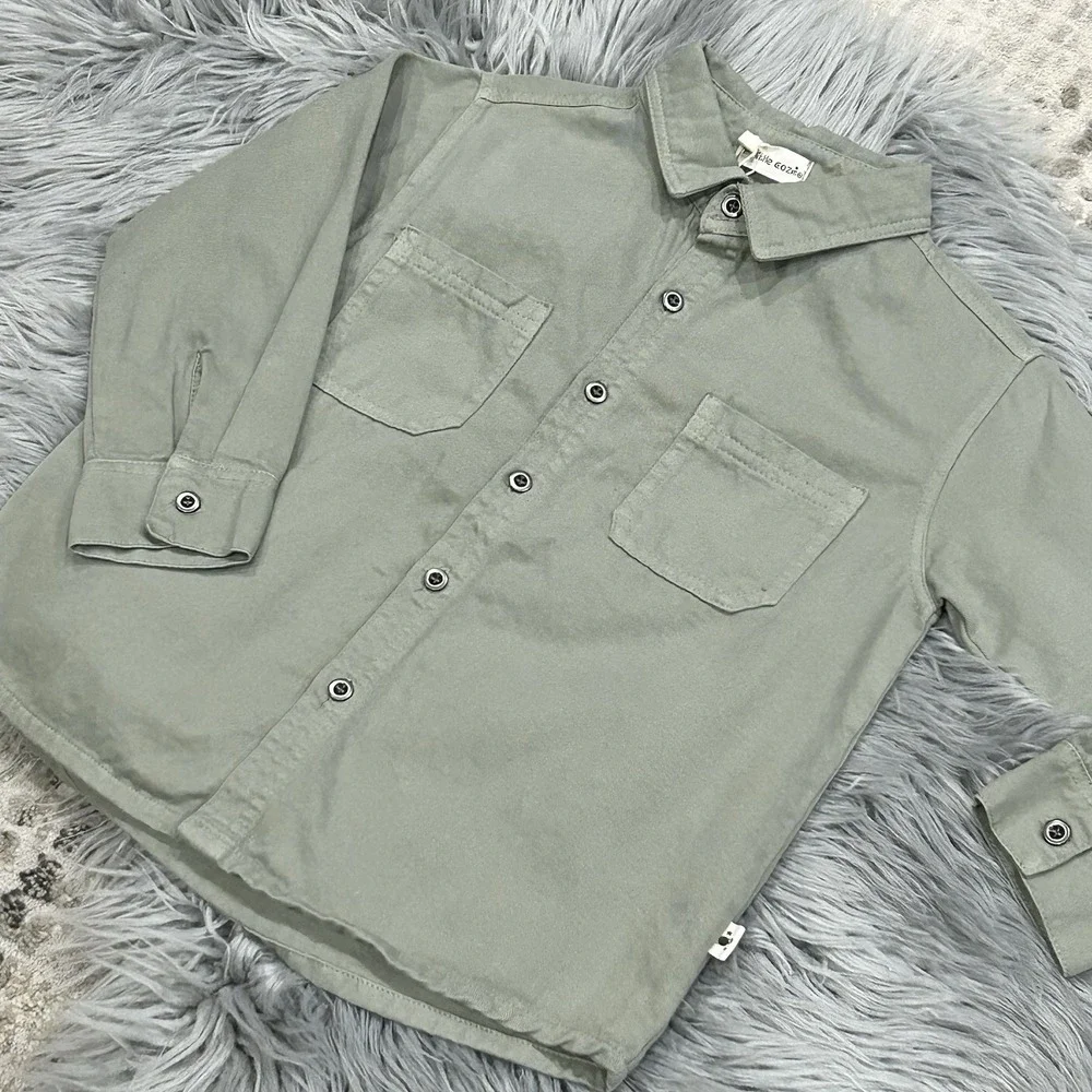 My Little Cozmo Youth Green Twill Button Up Size 4T NWT (MSRP $113)